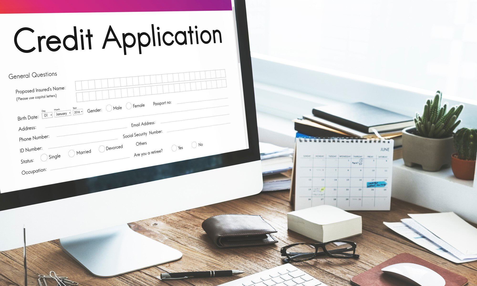A credit application form open on a desktop computer screen